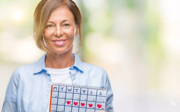 Middle Age Senior Hispanic Woman Holding Menstruation Calendar Isolated Background — Stock Photo, Image