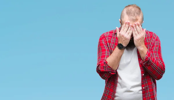 Hipster 남자가 손으로 얼굴을 표정으로 안경을 우울증 — 스톡 사진