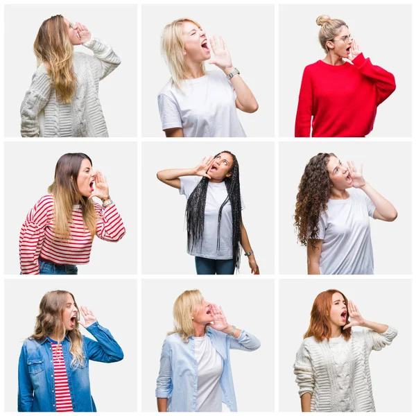 Collage Van Groep Jonge Senior Vrouwen Geïsoleerde Achtergrond Schreeuwen Schreeuwen — Stockfoto