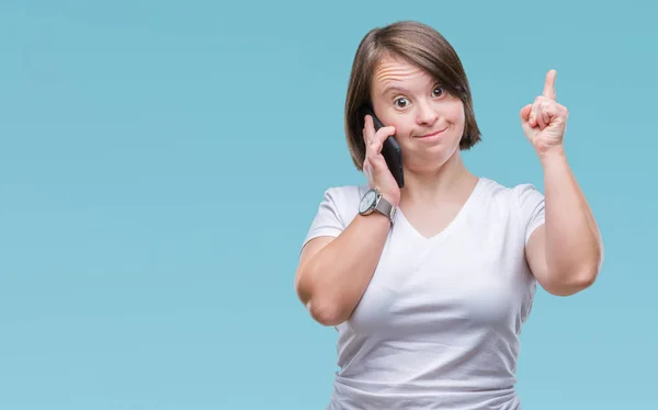 Mujer Adulta Joven Con Síndrome Que Usa Teléfono Inteligente Sobre —  Fotos de Stock