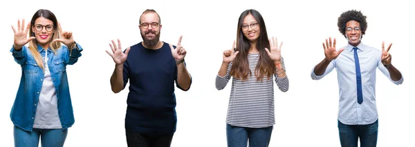 Collage Van Groep Van Jonge Zakenlui Geïsoleerde Achtergrond Weergeven Met — Stockfoto