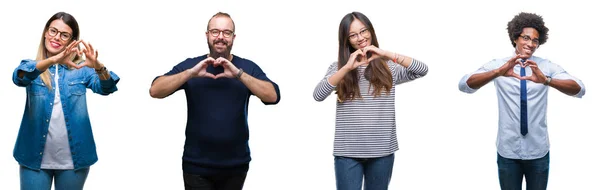 Collage Van Groep Van Jonge Zakenlui Geïsoleerd Achtergrond Glimlachend Liefde — Stockfoto