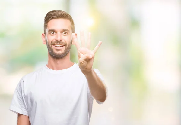 Joven Hombre Guapo Sobre Fondo Aislado Mostrando Señalando Hacia Arriba — Foto de Stock