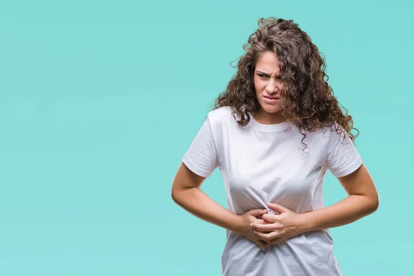 Beautiful Brunette Curly Hair Young Girl Wearing Casual Shirt Isolated — Stock Photo, Image