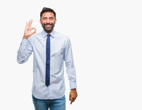 Homem Negócios Hispânico Adulto Sobre Fundo Isolado Sorrindo Positivo Fazendo — Fotografia de Stock