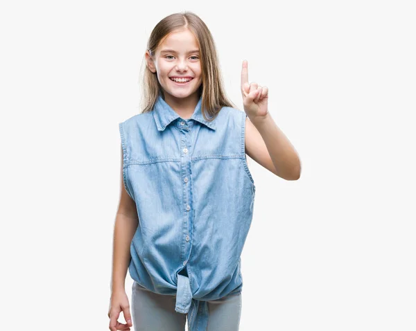 Young Beautiful Girl Isolated Background Showing Pointing Finger Number One — Stock Photo, Image