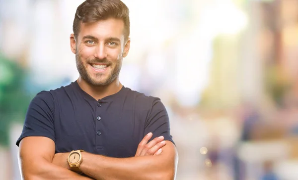 Jovem Homem Bonito Sobre Fundo Isolado Rosto Feliz Sorrindo Com — Fotografia de Stock