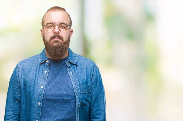 Mladý Bělošský Bokovky Muž Nosí Brýle Izolované Pozadí Vážným Výrazem — Stock fotografie