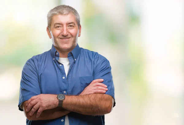 Hombre Mayor Guapo Sobre Fondo Aislado Cara Feliz Sonriendo Con —  Fotos de Stock