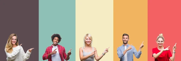 Collage Grupo Jóvenes Sobre Colorido Fondo Aislado Vintage Sonriendo Mirando —  Fotos de Stock