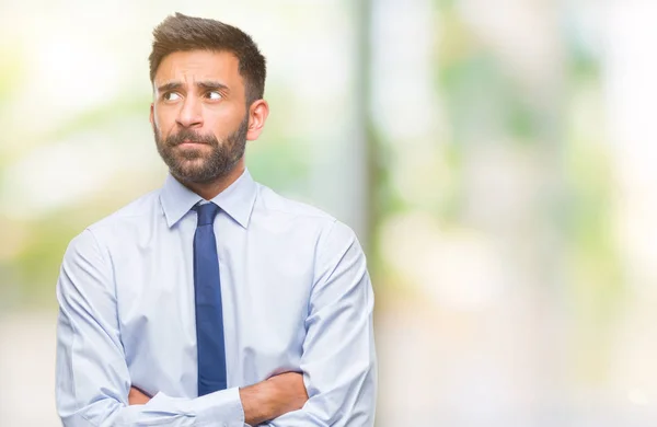 Adult Hispanic Business Man Isolated Background Smiling Looking Side Staring — Stock Photo, Image