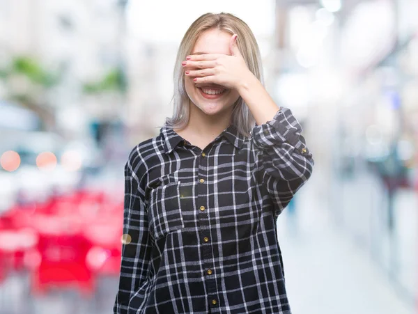 Junge Blonde Frau Über Isoliertem Hintergrund Lächelnd Und Lachend Mit — Stockfoto