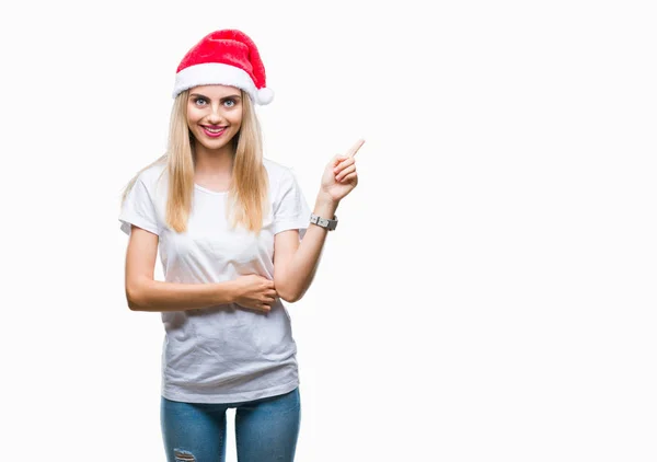 Young Beautiful Blonde Woman Christmas Hat Isolated Background Big Smile — Stock Photo, Image