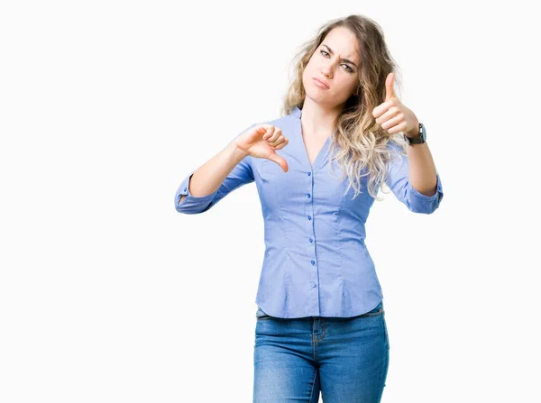 Beautiful Young Blonde Business Woman Isolated Background Doing Thumbs Disagreement — Stock Photo, Image