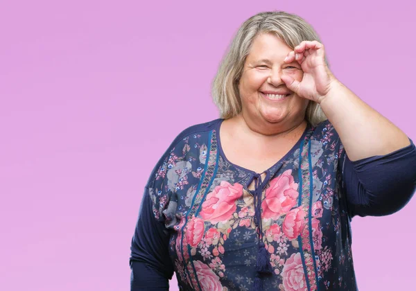 Senior Size Caucasian Woman Isolated Background Doing Gesture Hand Smiling — Stock Photo, Image