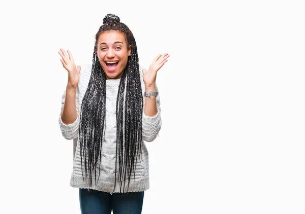 Young Gevlochten Haar Afrikaanse Amerikaans Meisje Dragen Trui Geïsoleerde Achtergrond — Stockfoto