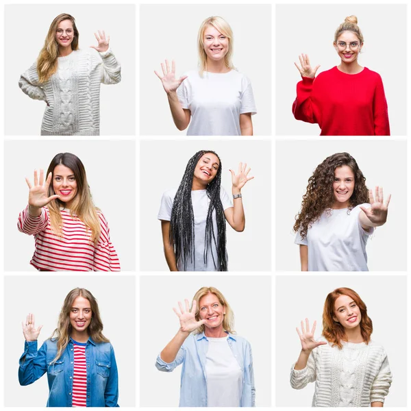 Collage Grupp Unga Och Seniora Kvinnor Över Isolerade Bakgrund Visar — Stockfoto