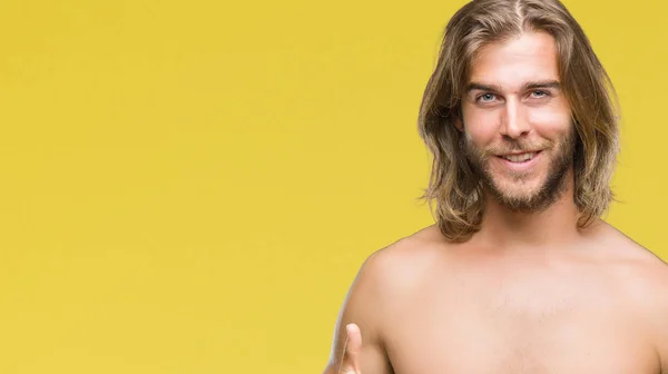 Young Handsome Shirtless Man Long Hair Showing Sexy Body Isolated — Stock Photo, Image