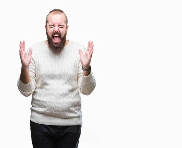 Joven Hombre Hipster Caucásico Con Suéter Invierno Sobre Fondo Aislado — Foto de Stock