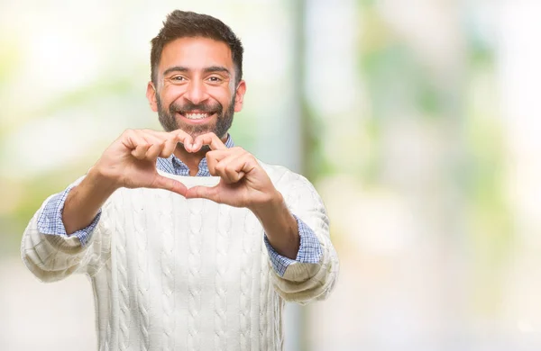 Homem Hispânico Adulto Vestindo Camisola Inverno Sobre Fundo Isolado Sorrindo — Fotografia de Stock