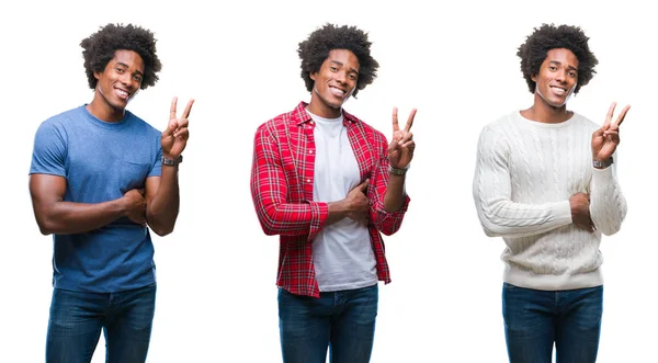 Collage Jeunes Afro Américains Beaux Hommes Sur Fond Isolé Souriant — Photo