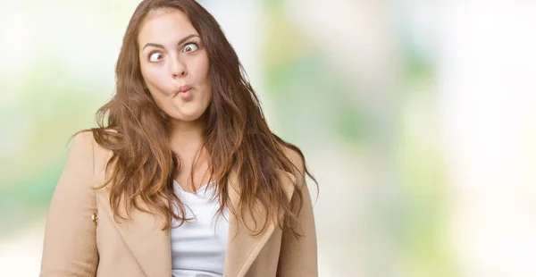 Bella Size Giovane Donna Che Indossa Cappotto Invernale Sfondo Isolato — Foto Stock