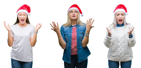 Collage Van Groep Jonge Vrouwen Dragen Kerstmuts Geïsoleerd Achtergrond Gek — Stockfoto