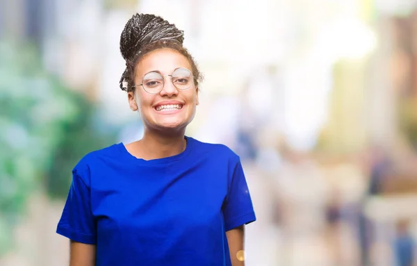 Unga Flätor Afrikanska Amerikanska Flickan Bär Glasögon Över Isolerade Bakgrund — Stockfoto