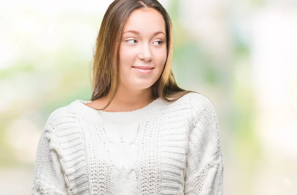 Молода Красива Біла Жінка Зимовому Светрі Над Ізольованим Тлом Посміхаючись — стокове фото
