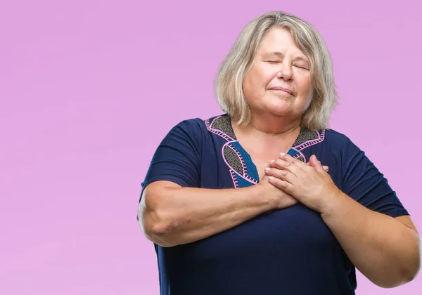 Senior Más Tamaño Mujer Caucásica Sobre Fondo Aislado Sonriendo Con — Foto de Stock