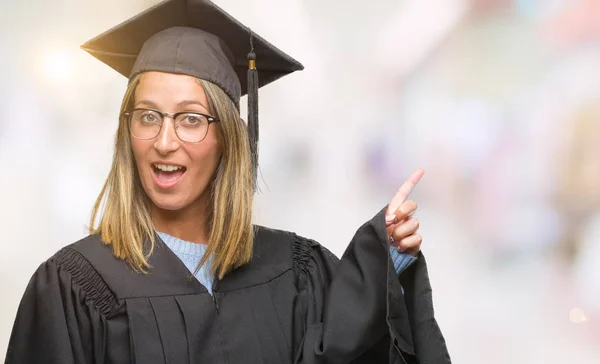 Mooie Jongedame Dragen Studeerde Uniform Geïsoleerde Achtergrond Met Een Grote — Stockfoto