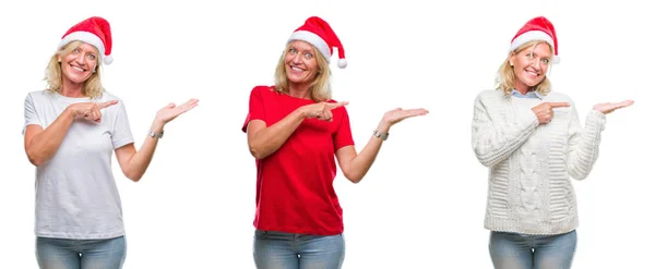 Collage Beautiful Middle Age Blonde Woman Wearing Christmas Hat White — Stock Photo, Image