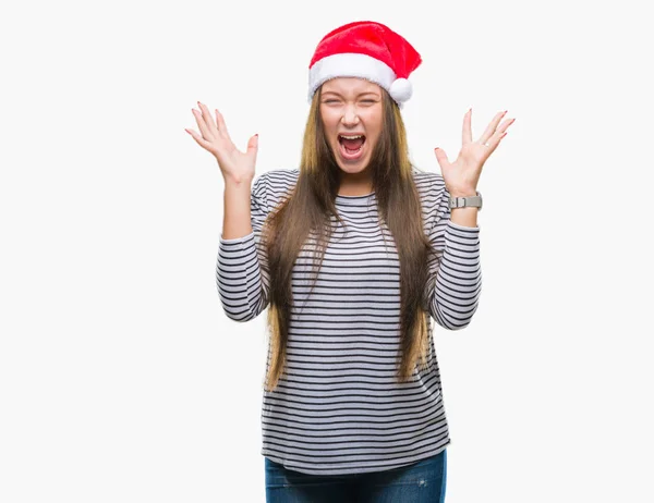 Giovane Bella Donna Caucasica Indossa Cappello Natale Sfondo Isolato Celebrando — Foto Stock