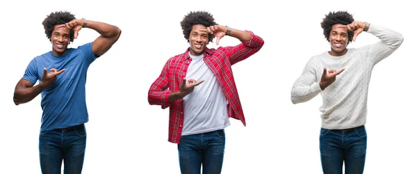 Colagem Afro Americano Jovem Bonito Homem Sobre Fundo Isolado Sorrindo — Fotografia de Stock