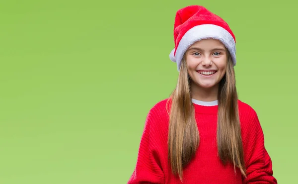 Menina Bonita Nova Vestindo Chapéu Natal Sobre Fundo Isolado Com — Fotografia de Stock