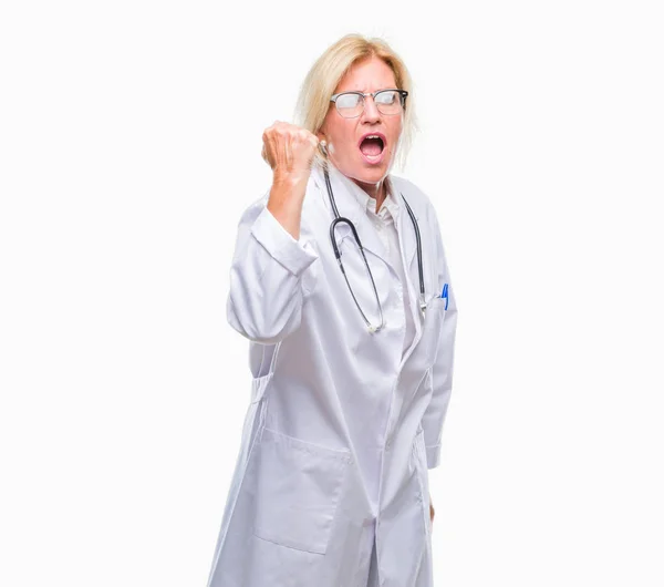 Middle Age Blonde Doctor Woman Isolated Background Angry Mad Raising — Stock Photo, Image