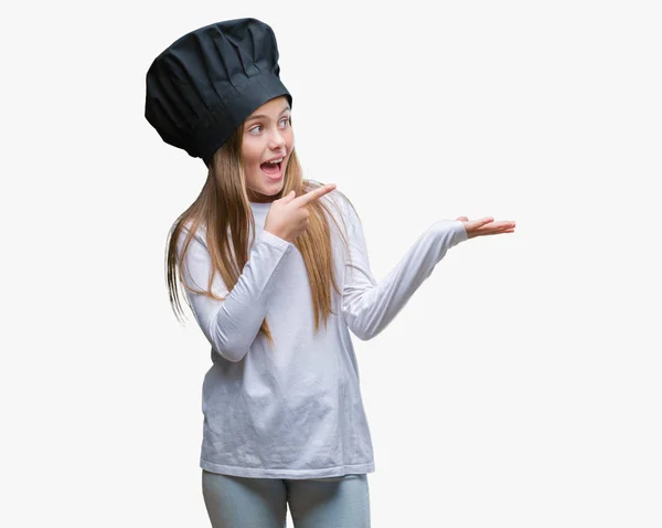 Mladá Krásná Dívka Která Nosí Uniformě Kuchař Klobouk Izolované Pozadí — Stock fotografie