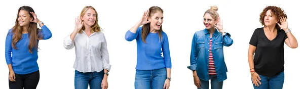 Collage Grupo Mujeres Hermosas Sobre Fondo Blanco Aislado Sonriendo Con —  Fotos de Stock