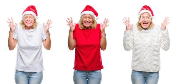 Collage Beautiful Middle Age Blonde Woman Wearing Christmas Hat White — Stock Photo, Image