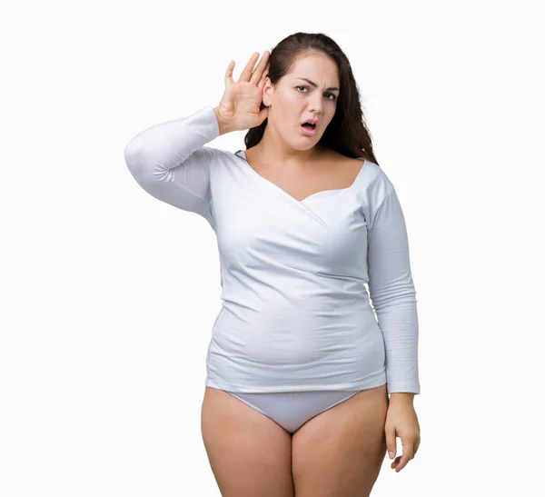 Schöne Size Junge Übergewichtige Frau Die Weiße Unterwäsche Über Isoliertem — Stockfoto