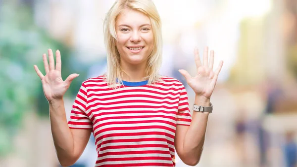 Young Beautiful Blonde Woman Isolated Background Showing Pointing Fingers Number — Stock Photo, Image
