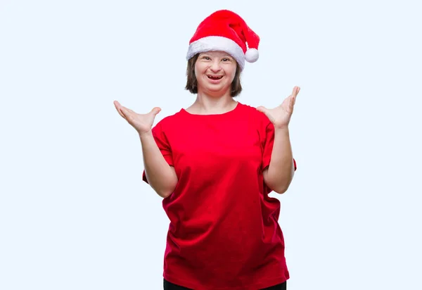 Young Adult Woman Syndrome Wearing Christmas Hat Isolated Background Crazy — Stock Photo, Image