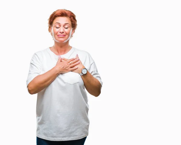 Atractiva Mujer Pelirroja Caucásica Mayor Sobre Fondo Aislado Sonriendo Con — Foto de Stock