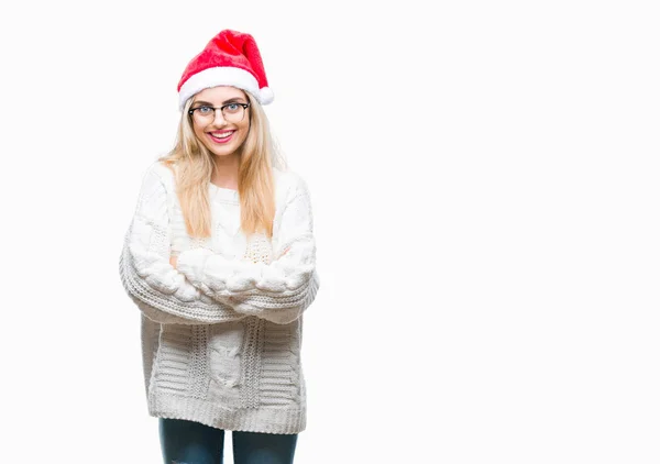 Unga Vackra Blonda Kvinnan Bär Jul Hatt Över Isolerade Bakgrund — Stockfoto