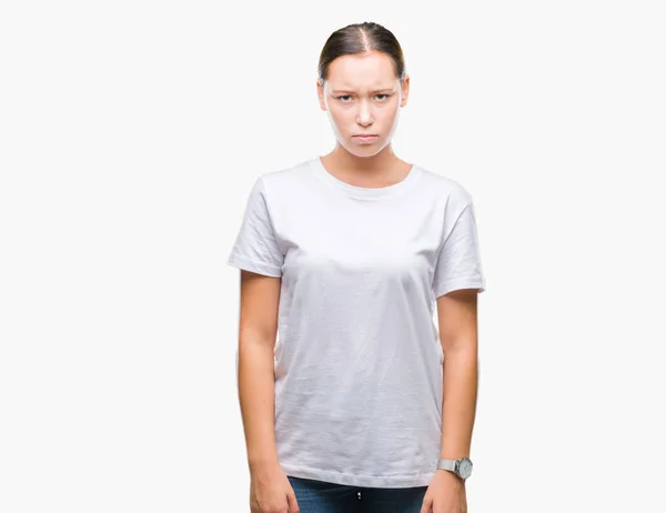 Young Beautiful Caucasian Woman Isolated Background Skeptic Nervous Frowning Upset — Stock Photo, Image