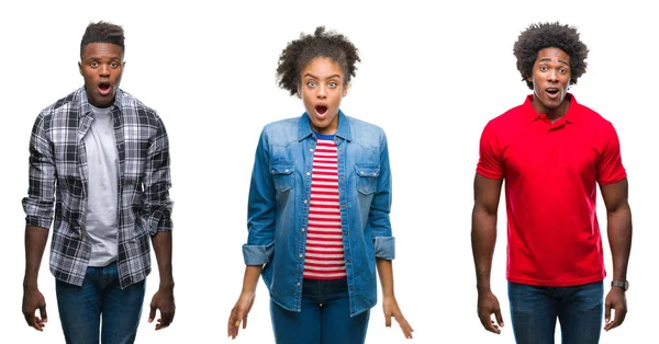 Collage Grupp Afrikanska Amerikanska Folket Med Afro Hår Över Isolerade — Stockfoto