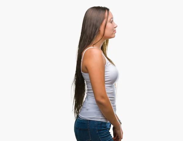 Young Caucasian Beautiful Woman Isolated Background Looking Side Relax Profile — Stock Photo, Image