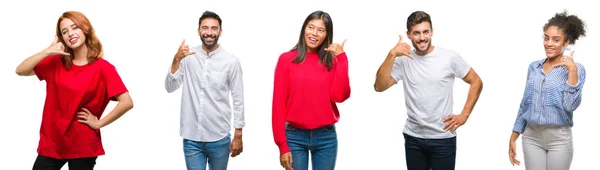 Colagem Chineses Grupo Indianos Hispânicos Sobre Fundo Isolado Sorrindo Fazendo — Fotografia de Stock