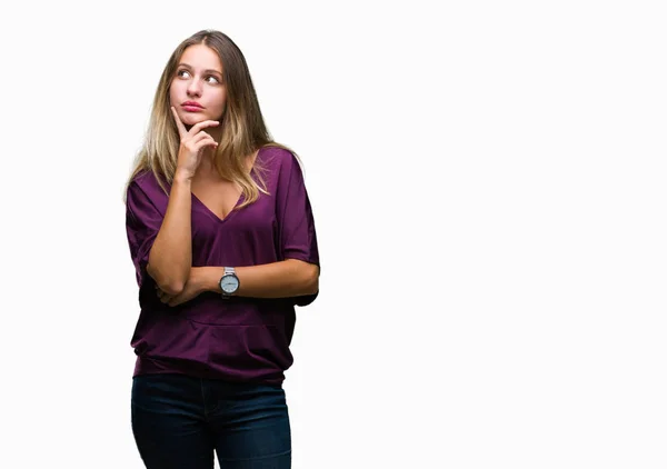 Jovem Mulher Bonita Loira Elegante Sobre Fundo Isolado Com Mão — Fotografia de Stock