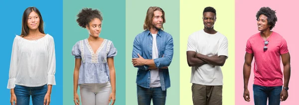 Composizione Afro Americano Ispanico Cinese Gruppo Persone Sfondo Colore Vintage — Foto Stock